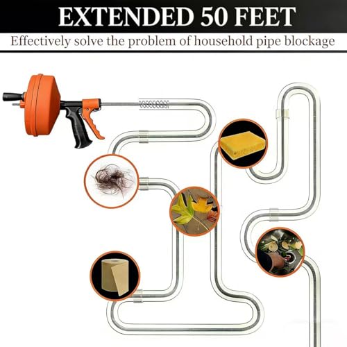 50 FT Double Mode Drain Snake Tools, 14-in-1 Drain Auger for Sink and Drain Unblocking, Plumbing Snake for Kitchen, Bathrom and Shower Sink, Snake for Real DYIs 2026 Upgraded