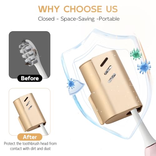 2PCS Aluminum Toothbrush Head Caps, Travel Toothbrush Top Cover, Portable Protector Clip Pod Fits Most Manual and Electric Toothbrush Heads for Household Traveling, Camping, School, Business - Gold - color: Gold-2pcs