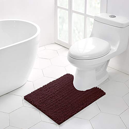 Walensee Bathroom Contour Rug Non Slip Toilet U Shaped Bath Mat (20x24, Burgundy) Water Absorbent Super Soft Shaggy Chenille Machine Washable Dry Extra Thick Perfect Absorbant Best Plush Carpet - color: Burgundy, size: 20"x24" Contour Rug