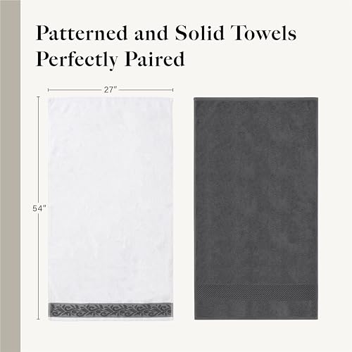 Modern Threads 600 GSM 6-Piece Towel Set with Filgree Jacquard Border Charcoal - color: Grey, style: Jacquard Border