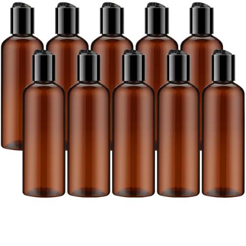 TUZAZO 10 Pack 3.4 oz Amber Plastic Travel Bottles for Toiletries TSA Approved Leakproof Travel Size Containers Empty Small Plastic Shampoo Lotion Bottles - color: Amber