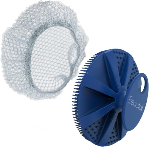 Silicone Body Scrubber with Scrub Net, BEAUTAIL 2 Pack – Rich Foam and Exfoliation with Gentle Brush or Firmer Net Options – Hygienic, Durable, Easy to Clean – 1 Shower Brush Black, 1 Scrub Net Gray - color: Black+scrubnet 1pcs