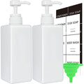 White Soap Dispenser with Waterproof Labels, Thickened Plastic Hand Soap Dispenser for Bathroom, Kitchen Dish Washing Liquid Bottles, Shampoo and Conditioner Bottles with Funnel (16oz 2Pack White) - color: 2 White