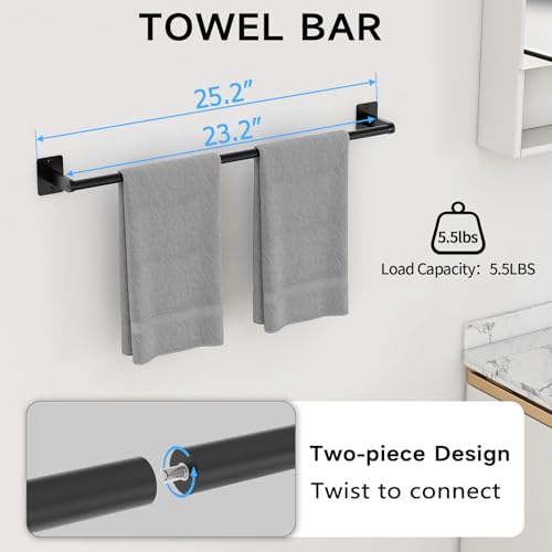 KLJKPA 8-Piece Black Bathroom Hardware Set, 24 inch Towel Bar | Towel Racks for Bathroom Accessories Set, Robe Towel Hooks, Toilet Paper Holder Wall Mounted - color: Black (8 Piece), size: 24 inch