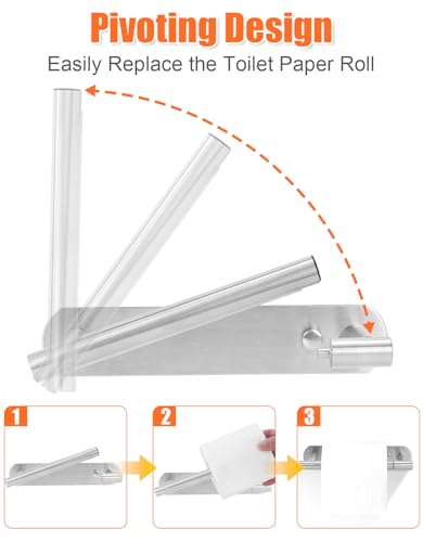 YUET Toilet Roll Holder, Self Adhesive or Screw In Wall Mounted Options, Double Post Pivoting Tissue Roll Holder, Stainless Steel Rustproof Stick On No Drilling Wall Mount for Bathroom, Brushed Nickel - color: Silver-pivoting