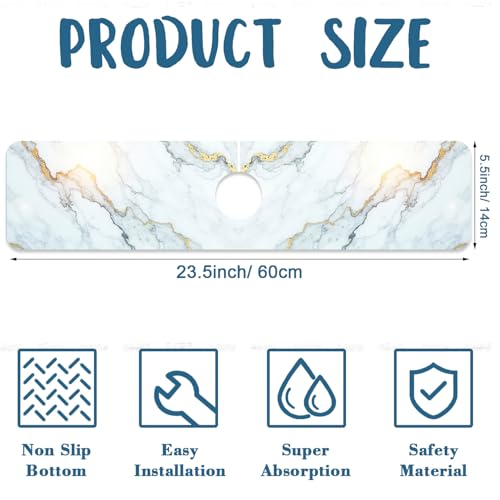Faucet Mat for Kitchen Sink Absorbent Splash Guard Bathroom 23.5"X5.5" - size: 23.5" x 5.5"