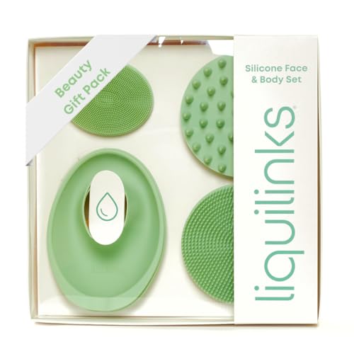 Beauty Gift Set - Silicone Spa Kit for Face & Body (Sage Green) | Includes Water Catching Wristbands, Body Scrubber, Face Buffer, & Scalp Exfoliator, Trendy Self-Care Gift for Teens & Women - color: Sage Green