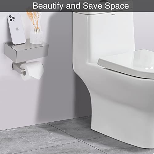 Adhesive Toilet Paper Holder with Shelf and Storage, Wall Mount Toilet Paper Roll Holder & Flushable Wipes Dispenser Set Fits Any Bathroom, Stainless Steel Tissue Holder-Round, Brushed Nickel - color: Brushed Nickel Round