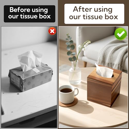 2 Pack Wooden Tissue Box Cover Bulk Square - Acacia Wood Tissue Box Holder for Tabletop Stands Bathroom Office- Decorative Facial Wood Tissue Box Cover for Modern Farmhouse Decor - color: Brown