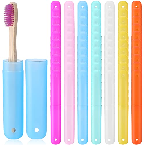 Sieral 90 Pack Travel Toothbrush Case Holder Bulk Breathable Portable Toothbrush Storage 7 Assorted Color Plastic Toothbrush Container for Home Outdoor Traveling Trip Camping, 8 x 1.2 Inch - color: 7 Assorted Colors