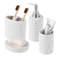 White Ceramic Bathroom Accessories Set, 4 Piece, Honeycomb Design with Soap Dispenser Pump, Tumbler, Toothbrush Holder, Soap Dish - color: White 005