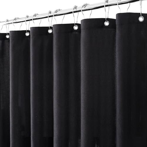 108 Inch Extra Wide Linen Black Shower Curtain Neutral Modern Bath Drapes Set 72 Inch Long with Hooks Farmhouse Boho Shower Curtains for Bathroom, Cream Ivory Birch, 108x72 - color: Black, size: 108"W x 72"L (Pack of 1)
