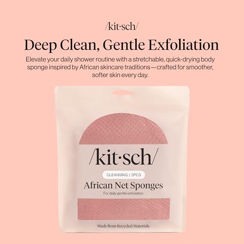 Kitsch African Net Sponge – Exfoliating Body Scrubber for Cleansing & Gentle Daily Exfoliation – Stretchable Bath Sponge for Hard-to-Reach Areas, Long-Lasting Shower Essential - Berry Pink, 3 Pcs - color: Berry Pink
