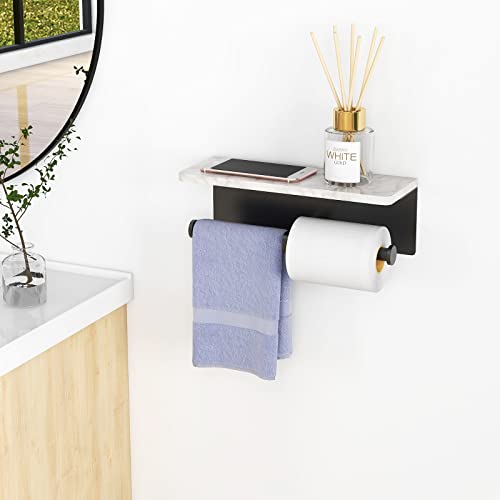 Gypie Toilet Paper Holder with Shelf, New Upgrade Double Toilet Paper Holder with Storage, Marble Roll Toilet Paper Wall Mount for Bathroom Washroom(Black) - color: Black Double