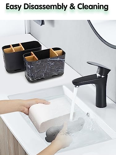 GFWARE Toothbrush Holders for Bathrooms - Bamboo Divider Toothbrush and Toothpaste Holder with Drainage, Kids Electric Toothbrush Organizer for Bathroom Countertop, White Tooth Brush Holder - color: White-l