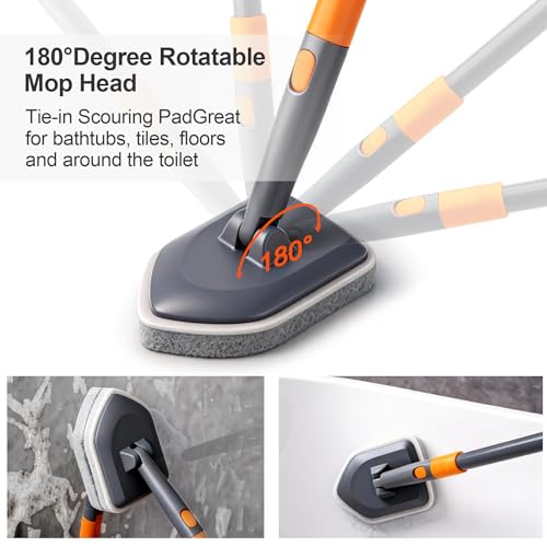 CLEANHOME Tile Tub Scrubber Brush with 3 Different Function Cleaning Heads and 56" Extendable Long Handle-No Scratch Shower Scrubber for Cleaning Bathroom Kitchen Toilet Wall,Bathtub,Sink,Grey - color: Gray