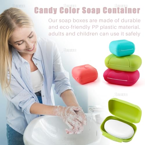 AUEAR, 4 Pack Candy Color Portable Soap Box Holder Plastic Case Travel Dish Container with Lid for Home Bathroom Hiking Outdoor (2 Small & 2 Large) - color: 2.8" & 4.7", size: 4 Pack
