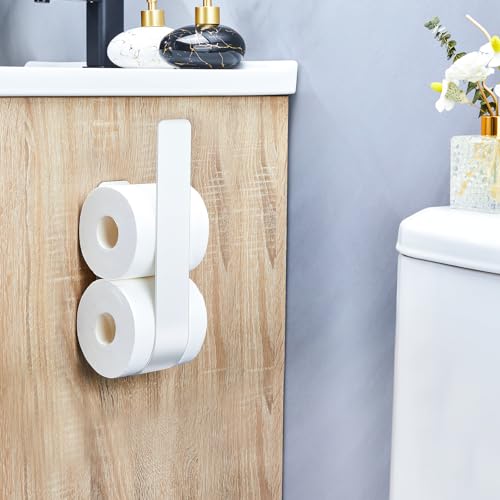 Toilet Paper Storage Wall Mount, Over The Tank Extra Toilet Paper Holder for 3 Rolls Tissue, Metal Tissue Roll Storage Stand for Bathroom, RV Adhesive Loo Roll Holder (White) - color: White