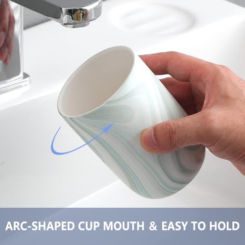 Green Marble Toothbrush Holder - Ceramic Toothbrush Holder for Bathroom, Toothbrush Toothpaste Holder, Marble Bathroom Tumbler Cups Reusable Toothbrush Mouthwash Cup, Bathroom Counter Organizer - color: Green Marble, size: 1pcs
