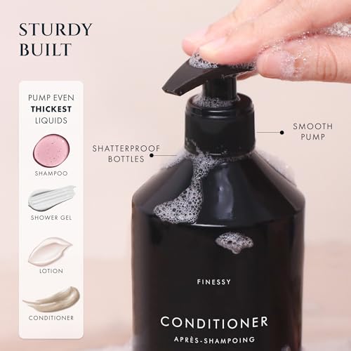No Drill Wall Mount Shampoo and Conditioner Dispenser for Shower Gel Body Wash Soap Bottle Container Pump Black Refillable 3 Chamber Bottles, Bathroom Shampoo Dispenser for Shower Set Wall Mounted - color: Sophisticated Black