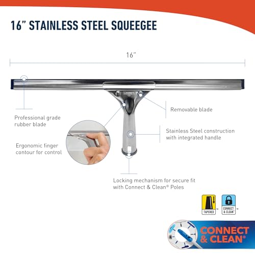 Unger Professional 16” Stainless Steel Window & Glass Cleaning Squeegee - Cleaning Supplies, Heavy Duty Squeegee for Window Cleaning, Streak Free Results - size: 16-inch, style: Squeegee