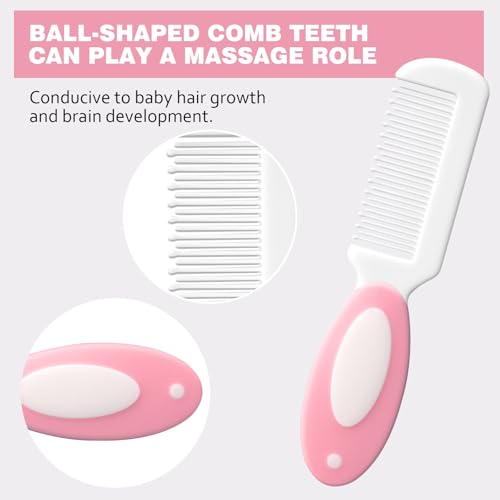5-Piece Baby Grooming Kit with Multi-Use Storage Pouch - Infant Brush,Rounded Comb,Scissors,Nail Clippers & Emery Board -Essentials for Newborn Care & Travel Pink - color: 5pcs Pink 3