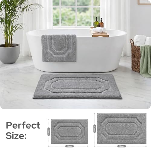 HOMEIDEAS Grey Bathroom Rugs Set, Extra Soft and Absorbent Microfiber Plush Bath Mat with Non Slip Backing for Bathroom - color: Grey