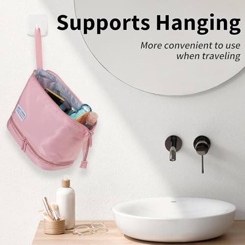 Hanging Travel Toiletry Bag for Women, Makeup Bag, Compact, sturdy, Lightweight, Waterproof, Simple and Practical, Functions As Both Cosmetic Organizer And Toiletry Bag (Woman, Pink) - color: Pink, style: Woman
