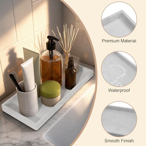 Silicone Bathroom Vanity Tray, 7.8 x 3.9 Inch Perfume Trays for Dresser, Soft Organizer Tray for Makeup, Jewelry, Rings, Non-Slip, Waterproof Small Tray for Bathroom Counter, Marble White - color: Marble, size: 7.8" x 3.9" x 0.8"