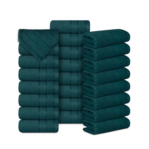 Casa Lino Face Towels & Body Wash Cloths for Showering - 100% Cotton Wash Cloths for Bathroom - Highly Absorbent & Quick Drying Washcloth Set - Cotton Washcloths 24 Pack (12" x 12") - (Teal) - color: Teal