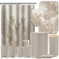 Lnond Beige Bathroom Set, Beige Abstract Cubes Bathroom Accessories Sets Complete, Luxury Restroom Set with Shower Curtain and Rugs, Trash Can, Toilet Brush Holder Set & Soap Dispenser - style: Beige