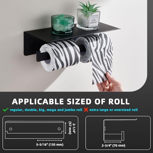 Angle Simple Matte Black Toilet Paper Holder with Shelf, 304 Stainless Steel Double Toilet Tissue Roll Holder for Wall - color: Matte Black, size: Double Rod