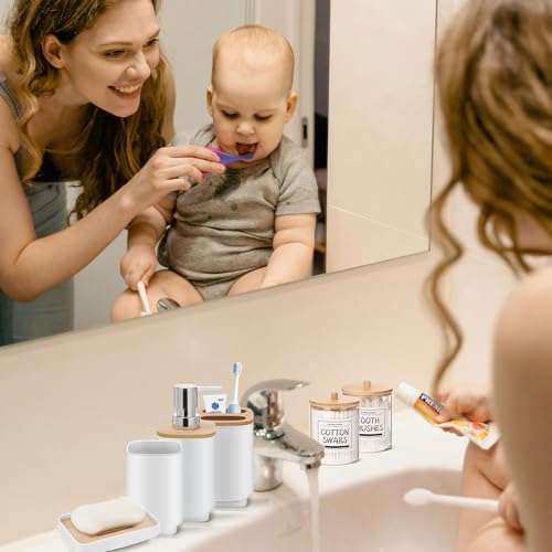IMAVO 11 Piece White Bathroom Set, Trash Can, Toilet Brush, Storage Tray, Complete Bathroom Accessories Organization Kit for Bathroom Décor and Home Gifts - color: White, size: 11 Pcs Bathroom Set