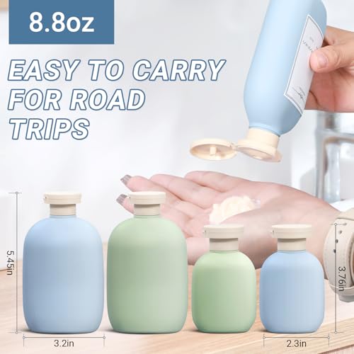 ASEVAT 8.8oz Travel Bottle with Flip Cap, Leak Proof Squeeze Bottles, Refillable Plastic Travel Containers for Creams, Lotion, Foundation, Shampoo, Conditioner - color: Green+Blue, size: 8.8oz