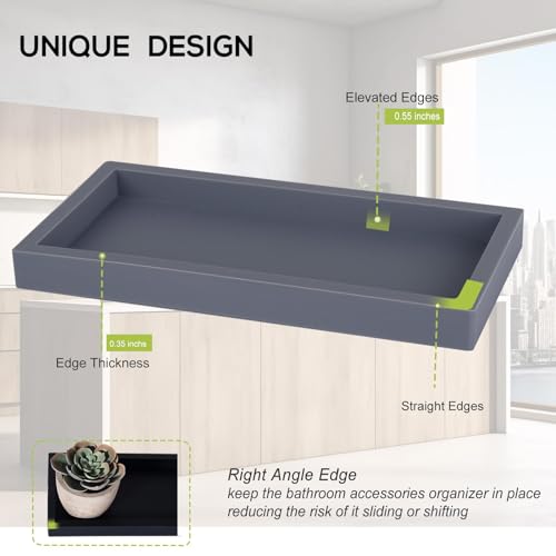 Silicone Bathroom Vanity Tray Dish Soap Holder Sink Organizer, Grey | Small, Thickened Silicone, Easy to Clean, Waterproof, Non-Slip, for Countertop, Kitchen, Bedroom, Dresser - color: Gray, size: 7.9" x 4.0"