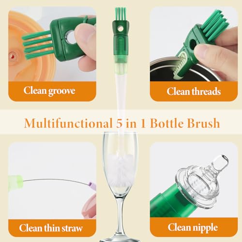 5 Pack Water Bottle Cleaner Brush Set for Hygiene Conscious People: 5 in 1 Removable Multifunctional Water Bottle Brush Cleaning Tools - Easily Cleans the Cup Mouth Lid Bottom and Straw