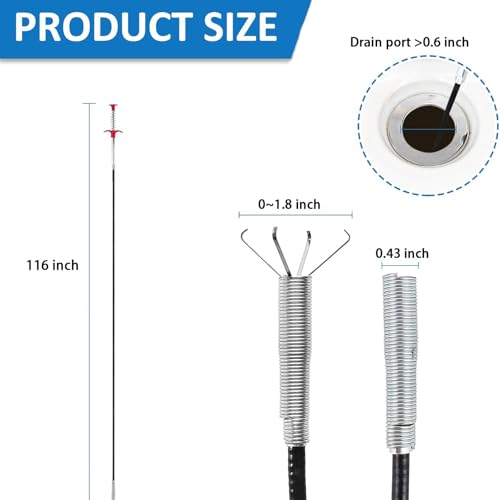 Drain Snake Hair Drain Clog Remover Tool - 116 inch Sink Drain Cleaner for Toilet Sewer Shower Kitchen Bathroom Tub Clogged Drains Opener Cleaning Tool - style: 116 in