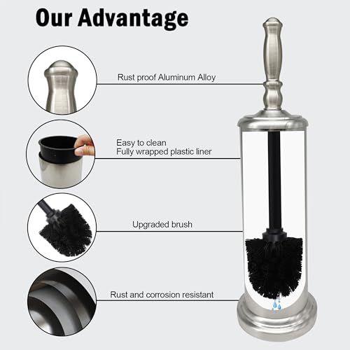 Metal Toilet Bowl Brush with Holder Premium Bathroom Cleaning Set Rustproof Hygienic Durable Elegant Finish - color: Satin Nickel