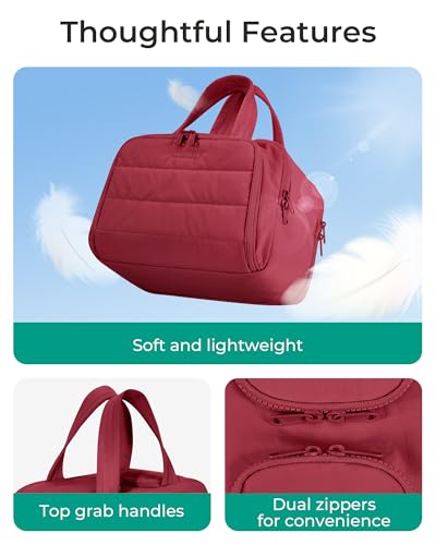 BAGSMART Travel Toiletry Bag, Puffy Toiletry Bag for Women, Wide-open toiletry bags for traveling, Large Travel Cosmetic Makeup Bag Organizer for Accessories,Toiletrie (Vintage Berry) - color: g-Vintage Berry
