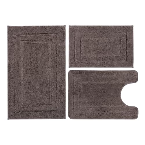 Bathroom Rugs Sets 3 Piece, with 20" x 28" U-Shaped Toilet Rug, Ultra Water Absorbent and Super Soft, Non-Slip, Microfiber Shaggy Plush Bath Mats for Bathroom, Tub, Kitchen (Chocolate) - color: Chocolate