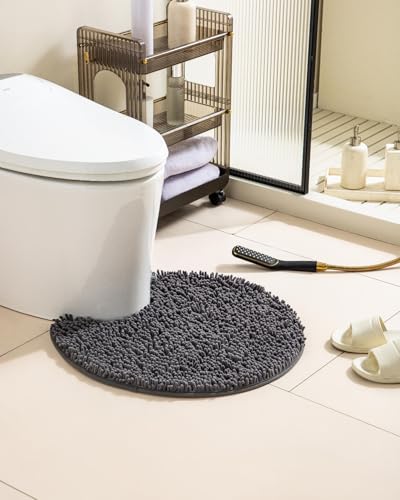 Soft Shaggy Round Toilet Rug U Shaped for Bathroom, Excellent Absorbent Contour Toilet Mat Machine Washable, Non-Slip Microfiber Chenille Bathroom Rugs 24" Dark Grey - color: Dark Grey