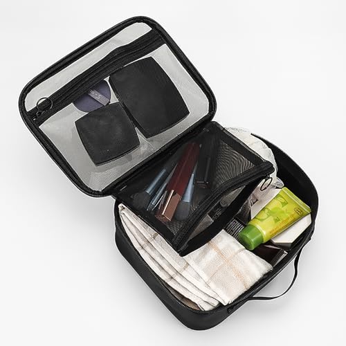 TSA Approved Toiletry Bag, Clear Makeup Bags with Multi Layer Mesh Pockets, Portable Large Capacity PVC Cosmetic Bags with Zipper for Travel Essentials - size: L+M