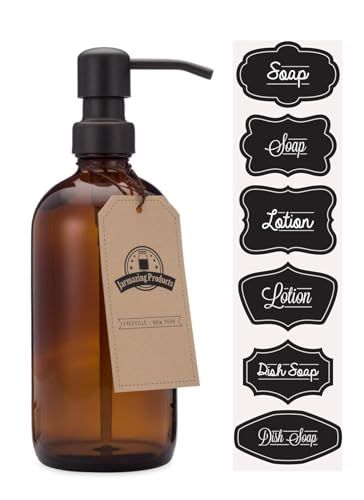 Amber Glass Jar Soap and Lotion Dispenser with Matte Black Pump - 16 oz - by Jarmazing Products - color: Amber/Black 16oz, size: Pack of 1
