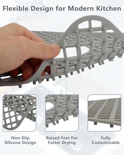2 Pack Silicone Sink Protectors for Kitchen Sink, Trellis Pattern 13 x 11 Inches Sink Mat, Non-Slip and Durable Sink Protector Silicone, Rear Drain, Gray - color: Gray