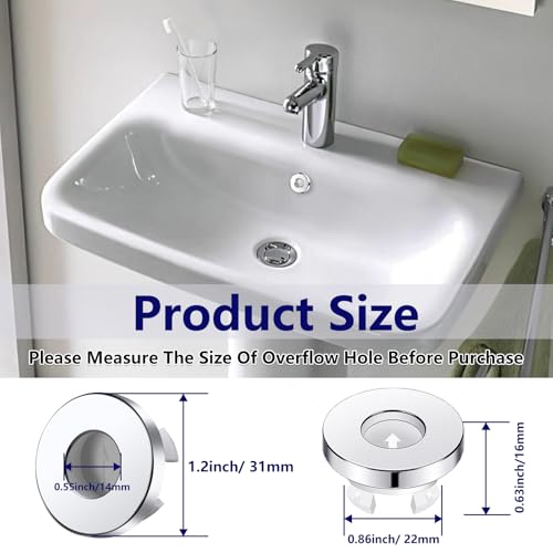 Sink Overflow Drain Cover Ring - Metal Bathroom Sink Drain Cover Round Hole Trim Ring, Anti-odor Basin Vanity Overflow Hole Cap Cover Ring Spillover Hole Insert in Cap (Chrome) - color: Chrome