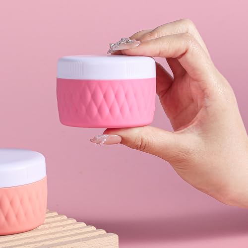 Kuangre Travel Containers for Toiletries, Silicone Cream Jars BPA-Free, TSA Approved 2oz Travel Size Containers, Leak-proof Silicone Jars with Lid for Cosmetic Face Hand Body Cream (4 Pack) - color: Pink, size: 2 Ounces