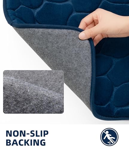 YIHOUSE Memory Foam Runner Rug, Cobblestone Bathroom Runner Rugs Super Water Absorbent Bath Mats for Bathroom Machine Washable Bath Rugs for Hallway Bedroom Laundry Room(24 x 47,Dark Blue) - color: Dark Blue Single, size: 2' x 3'11" (Rectangular)