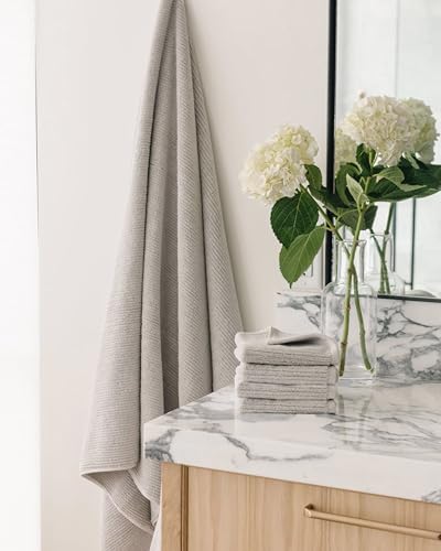 Cozy Earth Ribbed Bath Sheet Set - 60% Cotton 40% Viscose from Bamboo Bath Sheets - Soft & Absorbent Textured Ribbed Pattern - 2 Pack Light Grey - color: Light Grey, size: Bath Sheet