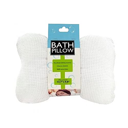 Kole Bath Pillow with Suction Cups, Soft White Cotton Neck Back Support