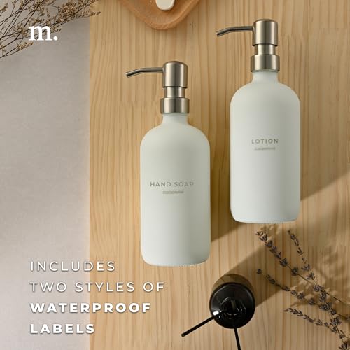 MaisoNovo Soap Dispenser 2-Piece Set | 16.9oz White Bottles with Silver Stainless Steel Pump Core - color: White/Silver